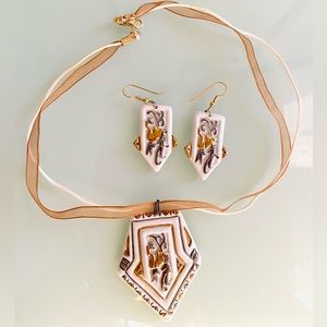 Italian ceramic necklace and earrings set, handmade, signed, bought from artist.